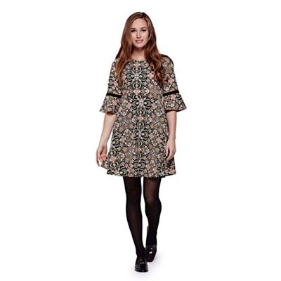 Yumi Multicoloured Floral Print Dress With Bell Sleeves